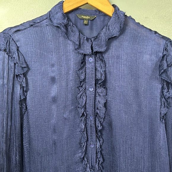 Massimo Dutti Parliament Blue Crinkle Long Sleeve button down shirt size US 10 - Picture 9 of 13